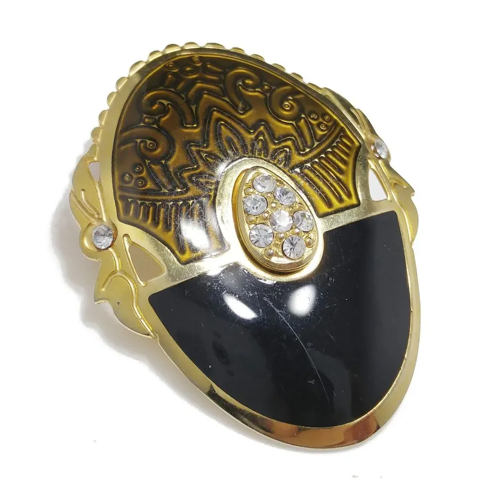 Berebi Large Enamel Rhinestone Post Earrings, Textured Brown & Black, 1980s